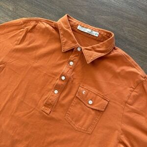 Criquet Orange S/S Polo Shirt Men's Sz XXL Organic Cotton Preppy Pocket